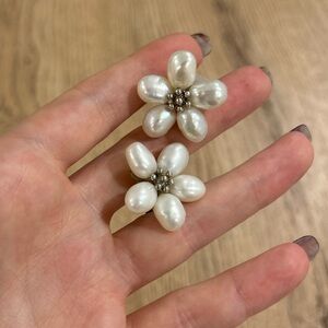 Genuine Freshwater Pearl 1950s Blossom Clip-On Earrings, Estate